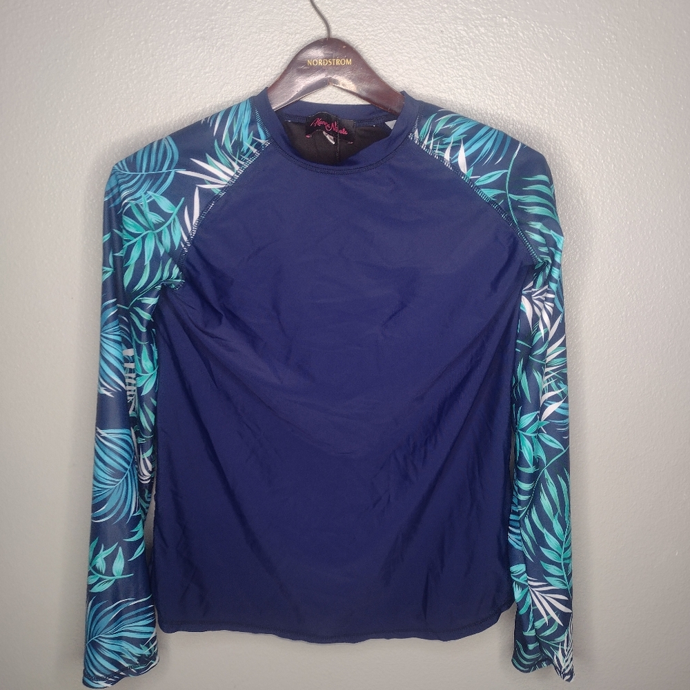 Nautica Women's Blue Rash Guard Swim Top